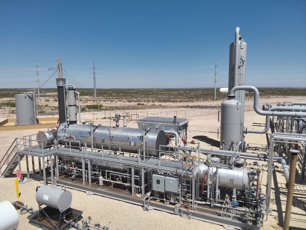 Industrial gas processing plant in a desert landscape